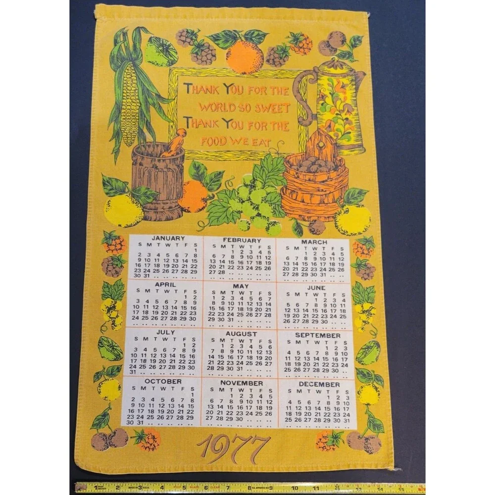 vintage 1977 calendar tea towel 